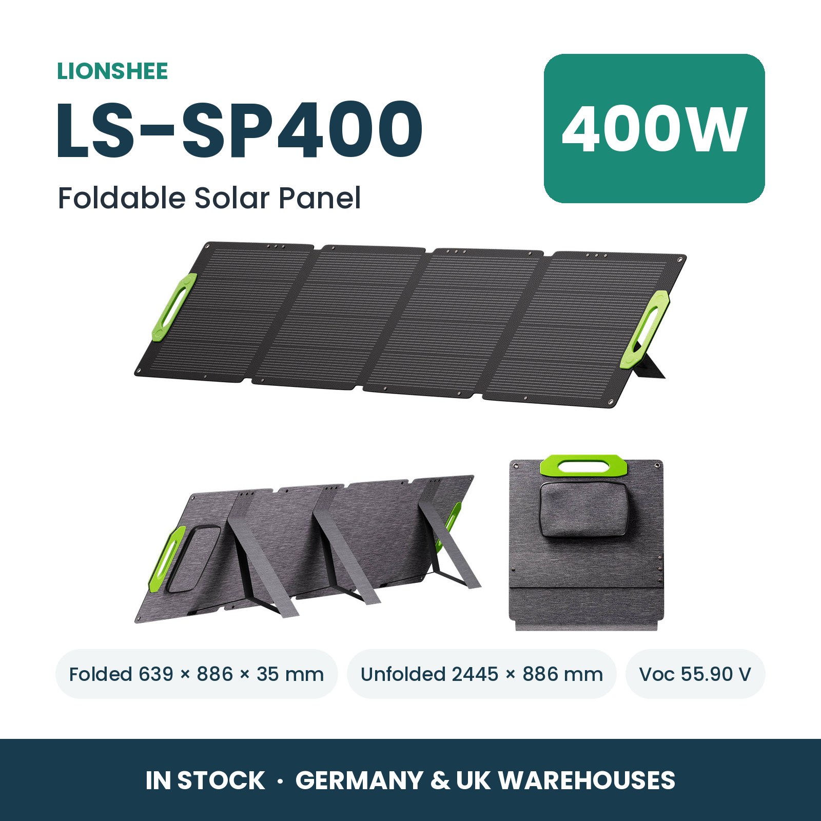 LIONSHEE LS-SP400 Składany Panel Słoneczny 400W Do Stacji Zasilania, ETFE, IP67, MC4, Magazyn Niemcy I Wielka Brytania