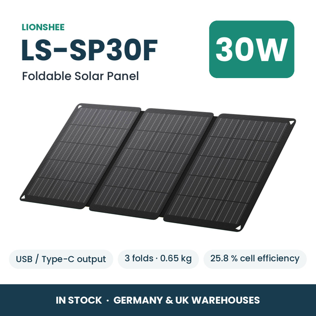 LIONSHEE LS-SP30F Składany Panel Słoneczny 30W Z USB I Type-C, ETFE, Magazyn Niemcy I Wielka Brytania